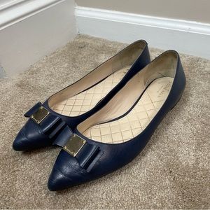 Cole Haan Tail Bow Skimmer Flat Size 8.5 Color Navy Blue Gold
